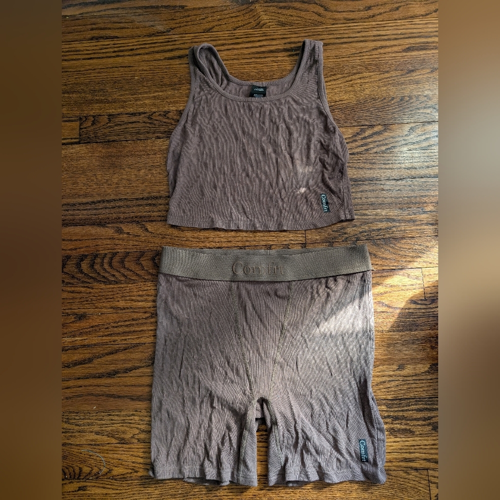 Comfrt Brown Soft Ribbed Tank And Boxer Athleisure Lounge Set Size XL - Picture 5 of 9